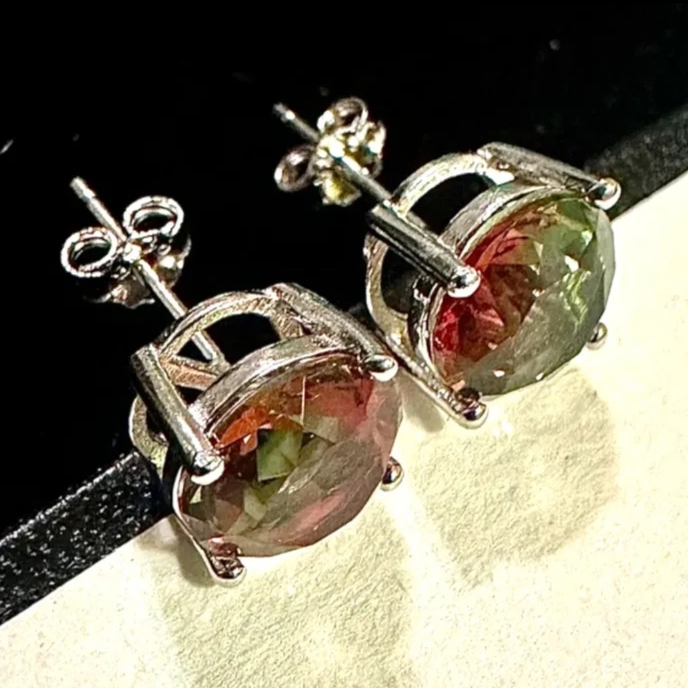 Watermelon Tourmaline Earrings 925 Sterling Silver 6MM Stud Earrings for Women